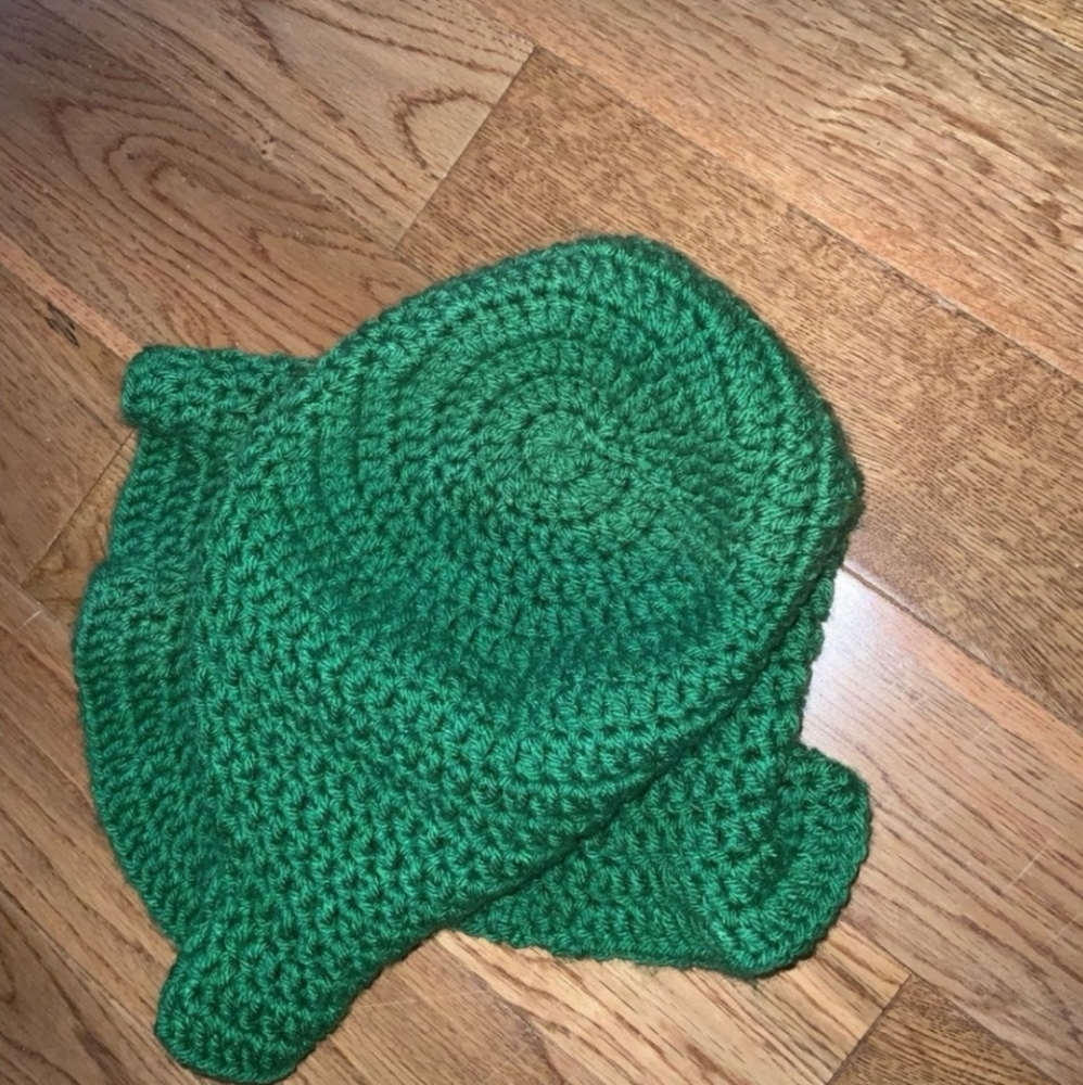 Handmade green knit crochet bucket hat